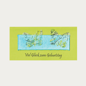 Grüne Karte mit hellblauem Hintergrund und zwei Schmetterlingen verziert